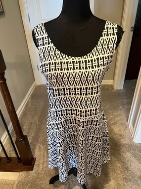 Divided Black & White Geometric Scoop-Neck Mini Dress